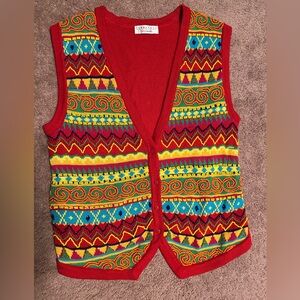 L/XL Vintage 90s Tribal Glass Beaded Button Up Vest  Amazing Colors